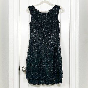 Vintage Black Beaded Sequin Holdiay NYE Mini Dress Size S